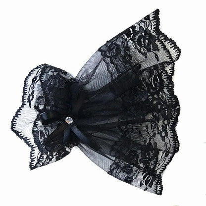 Women's Lace Wrist Cuff Bracelets - Short Arm Sleeves, Gothic Fingerless Gloves with Bowknot, Fashionable Solid Black & White