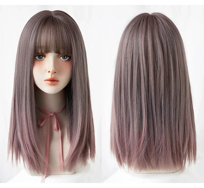 7JHHWIGS Long Straight Light Brown Synthetic Wig with Bangs – Heat-Resistant Daily Wear Wig for Women