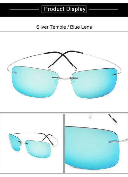 Krasivyy Rimless Square Polarized Sunglasses – Ultralight Pure Titanium, Brand Design for Men, Driving Sun Glasses, Oculos De Sol