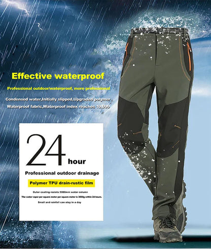 LNGXO Men’s Fleece Hiking Pants – Thick Warm Winter Waterproof & Windproof Soft Shell Ski, Trekking, and Camping Trousers
