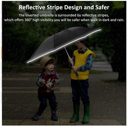 Stay Dry and Stylish with our Inverted Umbrella – Windproof, Folding, and Reflective!