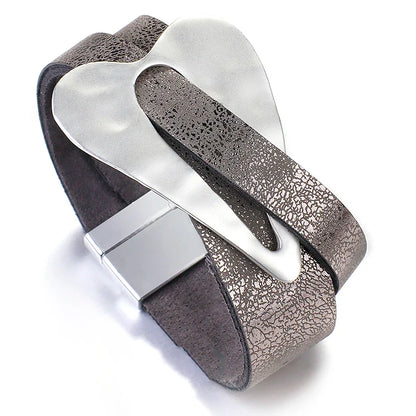 ALLYES Black Leather Bracelet for Men & Women - Fashion 2024 Magnetic Buckle with Heart Charm, Wide Wrap Jewelry