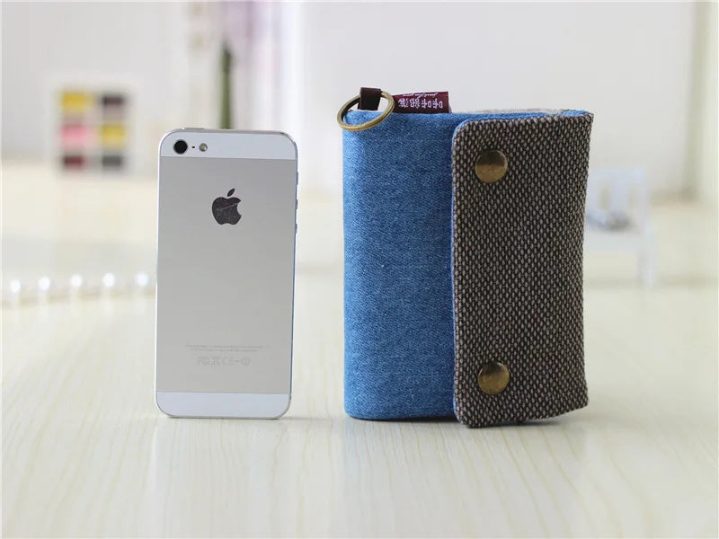 Handmade Three-Fold Fabric Wallet — Short Zipper Purse for Women & Men, Multi-Function Card & Key Holder for Teens