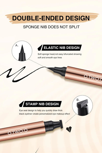O.TWO.O Black Liquid Eyeliner Pen – Double-Ended Waterproof Fast-Dry Eye Liner for Women