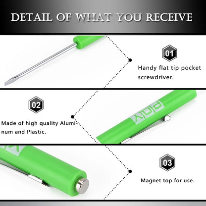 Mini Pocket Clips Screwdriver with Strong Magnetic Slotted Tip + Pocket Pry Bar - Short Angled Handy Tool with 4-Sided Grip