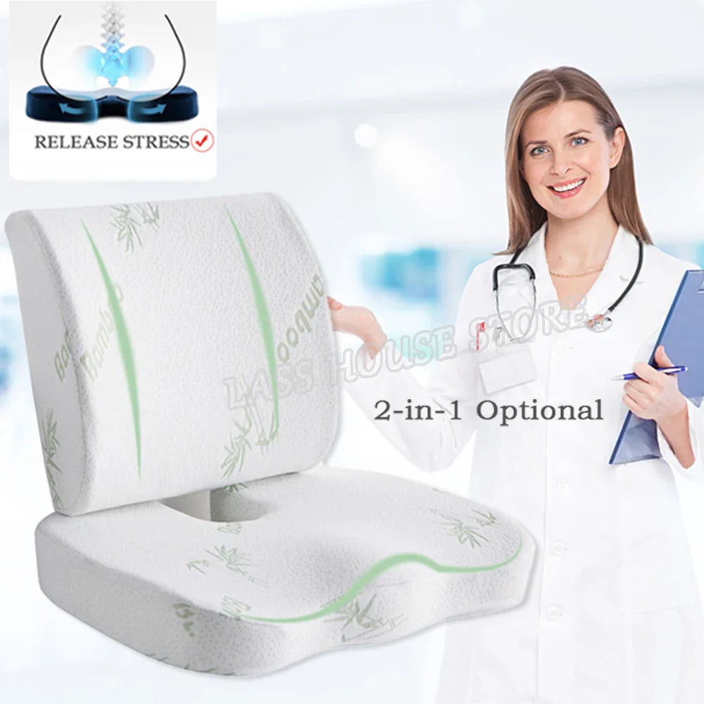 Orthopedic Memory Foam Seat Cushion – Hemorrhoid Relief, Car & Office Chair Lumbar Support, Breathable Pain Relief Pillow