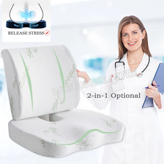 Orthopedic Memory Foam Seat Cushion – Hemorrhoid Relief, Car & Office Chair Lumbar Support, Breathable Pain Relief Pillow