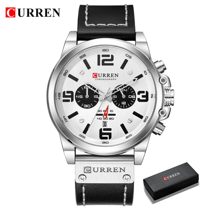 CURREN Men's Luxury Waterproof Sport Watch – Chronograph Quartz Military Wristwatch with Genuine Leather Strap