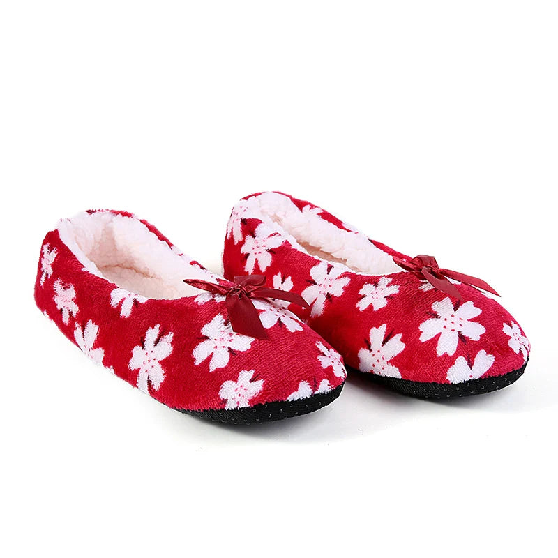 Mntrerm Women's Warm Cotton Slippers with Non-Slip Sole, Plush Indoor Shoes with Bow Tie Dots
