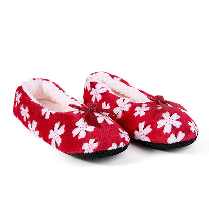 Mntrerm Women's Warm Cotton Slippers with Non-Slip Sole, Plush Indoor Shoes with Bow Tie Dots