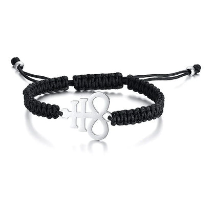 Lucifer Seal Charm Bracelet - Handmade Black Braided Adjustable Wave Wrist Jewelry for Men