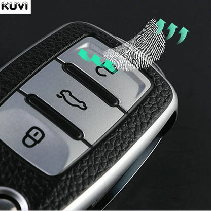 Leather TPU Car Key Case Cover for Volkswagen & Skoda – Fits Polo, Golf, Passat, Tiguan, Beetle, Caddy, T5, Up, Eos, Octavia, Seat Leon, Altea