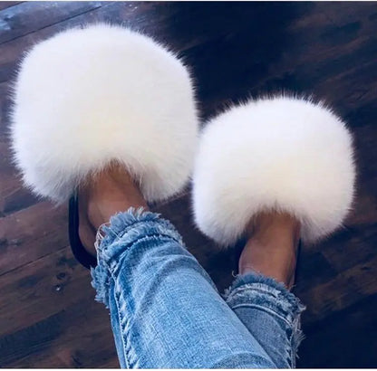 Girls’ Luxury Fluffy Fur Slippers – Warm Plush Indoor Flip Flop Slides for Women, New Arrival