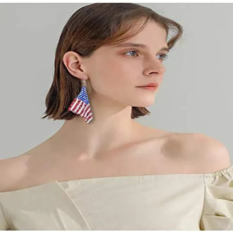 American Flag Drop Earrings - Patriotic 4th of July Independence Day Jewelry for Women