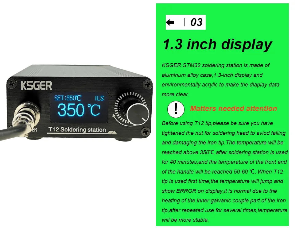 KSGER STM32 V3.1S T12 Soldering Station – OLED Display, Aluminum Alloy FX9501 Handle, Auto-Sleep & T12 Iron Tips