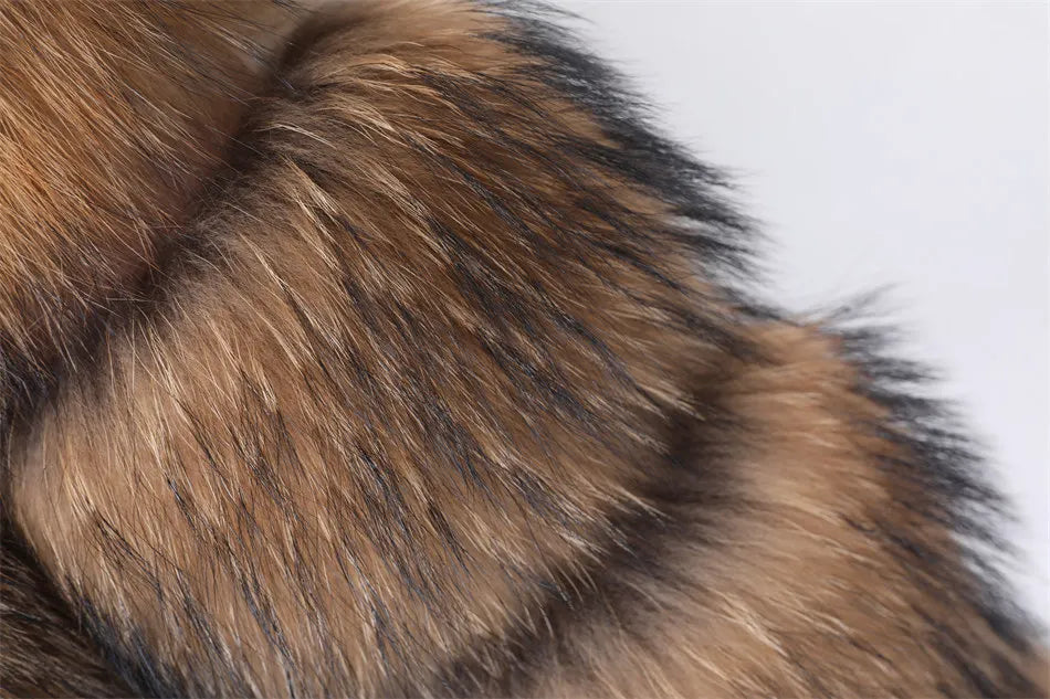 2025 Maomaokong Women’s Real Fur Coat – Natural Raccoon & Fox Fur Jacket with Hood, Warm Winter Outerwear