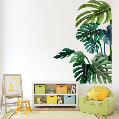 Large Nordic Green Leaf Wall Decals - Eco-Friendly, Removable PVC Stickers for Living Room and Bedroom Decor