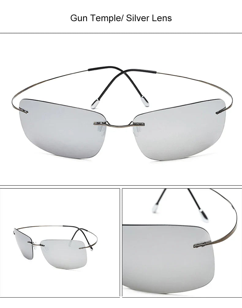 Krasivyy Rimless Square Polarized Sunglasses – Ultralight Pure Titanium, Brand Design for Men, Driving Sun Glasses, Oculos De Sol