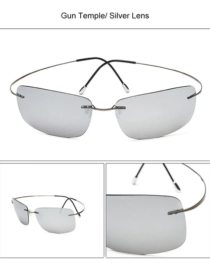 Krasivyy Rimless Square Polarized Sunglasses – Ultralight Pure Titanium, Brand Design for Men, Driving Sun Glasses, Oculos De Sol