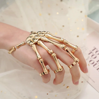 Steampunk Skull Skeleton Bracelet – Gothic Adjustable Elastic Bangle for Men & Women Couples Jewelry