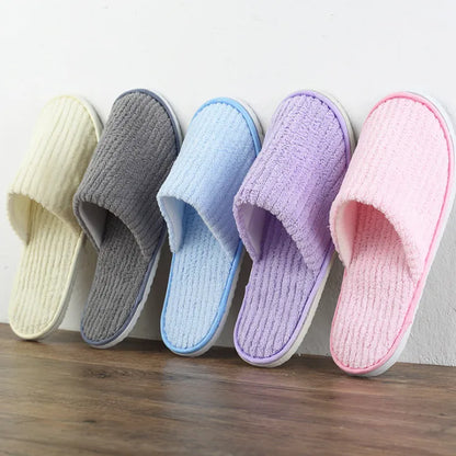 5 Pairs Mix Color Disposable Hotel Slippers – Cotton Non-Slip Slides for Men & Women Home, Travel, SPA & Hospitality Use