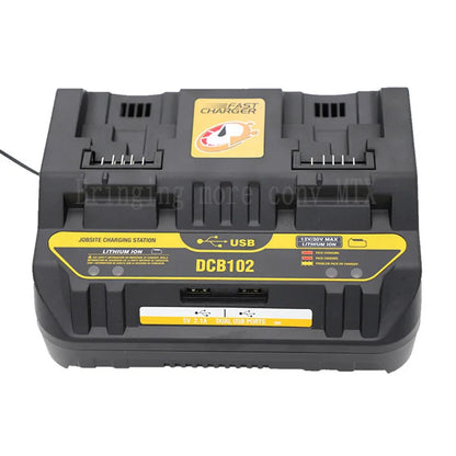 Fast Charging DCB102 Li-ion Battery Charger - For DeWalt 12V, 14.4V, 18V, 20V with USB Port & Dual Charging Position