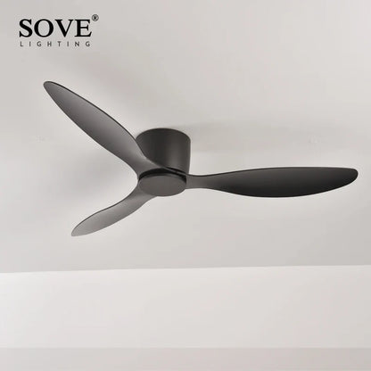 SOVE Modern Black & White Low Floor Ceiling Fan – 30W DC Motor with Remote Control, No Light, 220V
