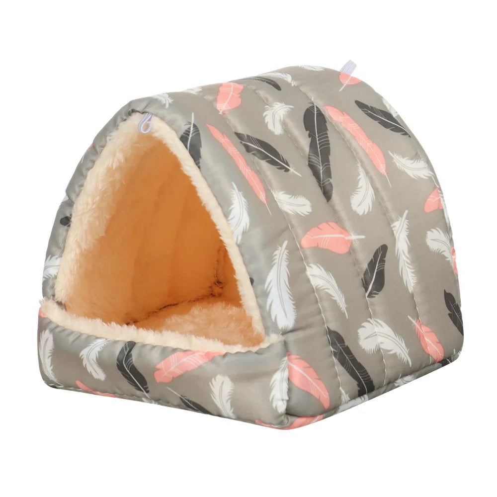 Cute Cartoon Rabbit & Squirrel Mini Pet Cage — Warm Winter Bed House for Hamsters, Mice, Rats & Guinea Pigs