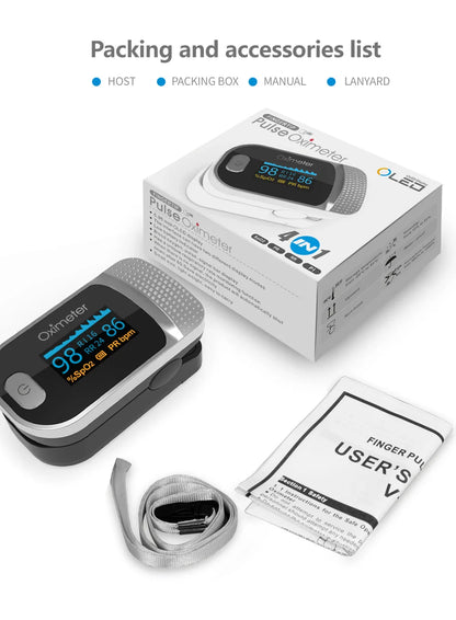 KIUZOU Finger Pulse Oximeter – SPO2, PR, PI, RR Blood Oxygen Saturation and Heart Rate Monitor with OLED Display