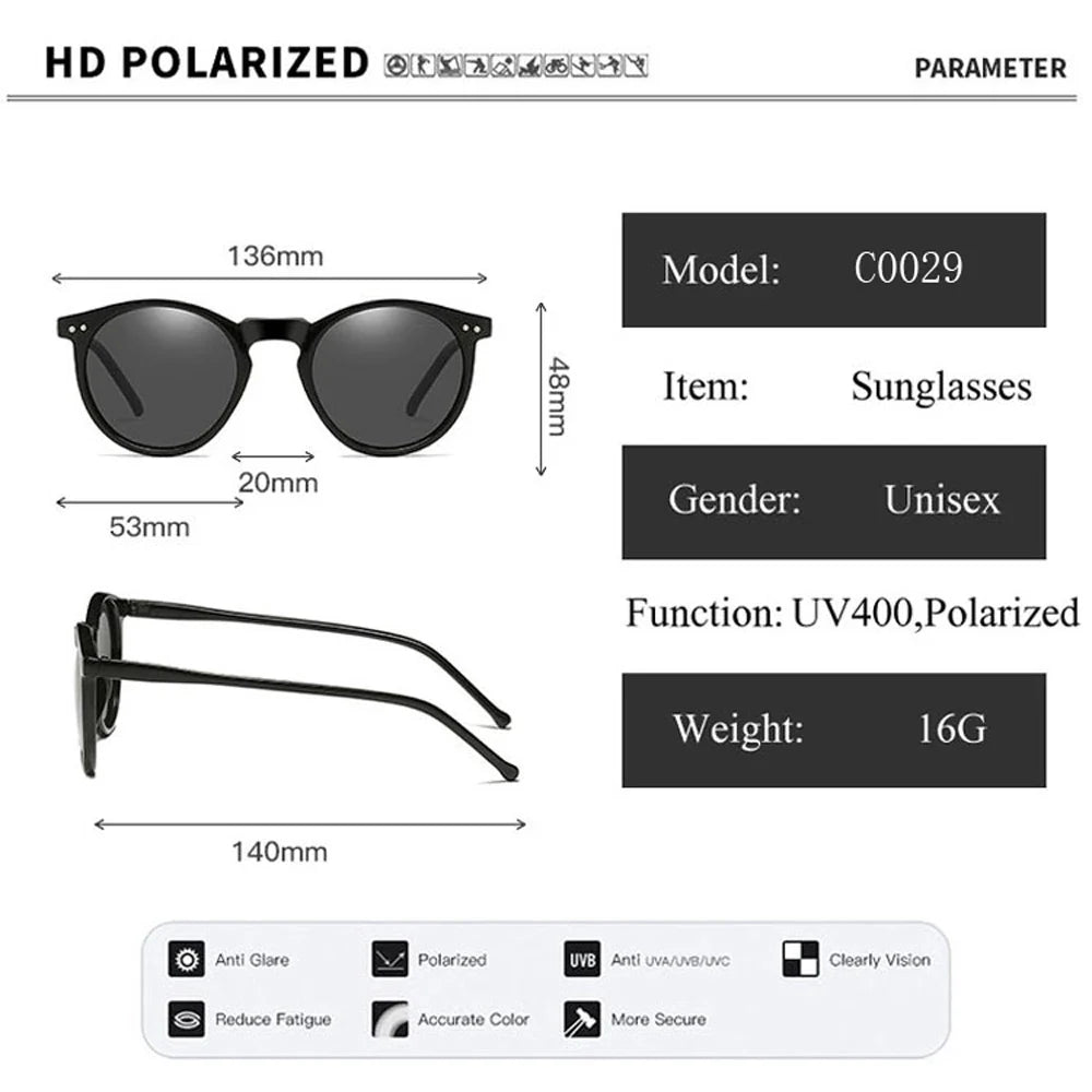 2025 Polarized Retro Round Sunglasses for Men & Women - Designer Vintage UV400 Goggles & Sun Glasses