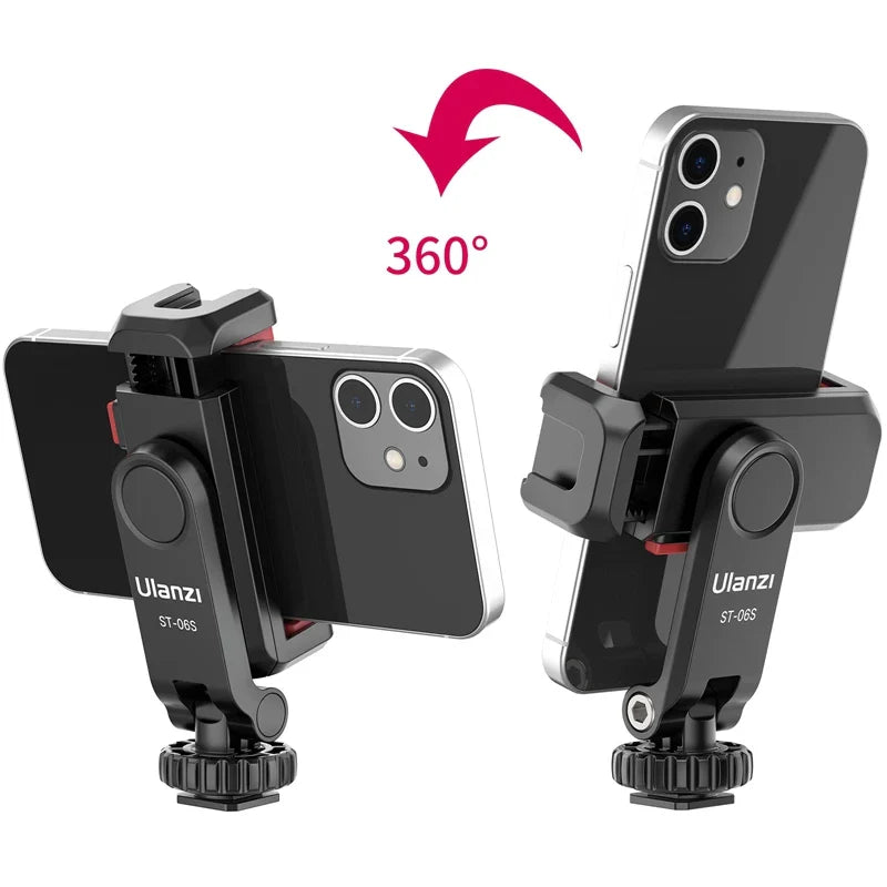 Ulanzi ST-06S Vertical Phone Mount Holder Tripod - Cold Shoe for Mic/Light, Phone Clip - iPhone 12 Vlog Holder Smartphone Accessory
