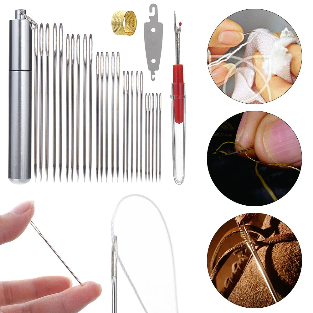 29PCS Large Eye Sewing Needle Set – Stainless Steel Hand Needles Kit for Cross Stitch, Embroidery & DIY Craft Sewing Tools