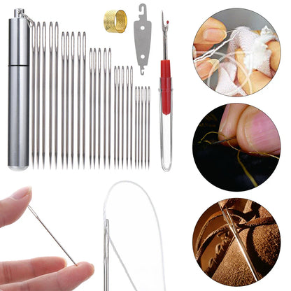 29PCS Large Eye Sewing Needle Set – Stainless Steel Hand Needles Kit for Cross Stitch, Embroidery & DIY Craft Sewing Tools