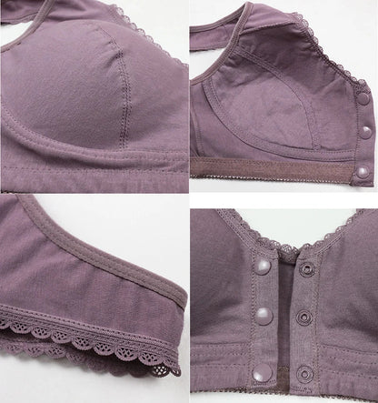 Comfortable Cotton Wireless Bra for Women — Lace Front Closure Soft Lingerie Underwear