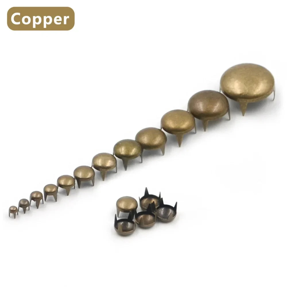 100pcs Round Dome Rivets Spike Studs 2.5-16mm – Punk Rock DIY Leather Craft for Shoes, Clothing & Bags