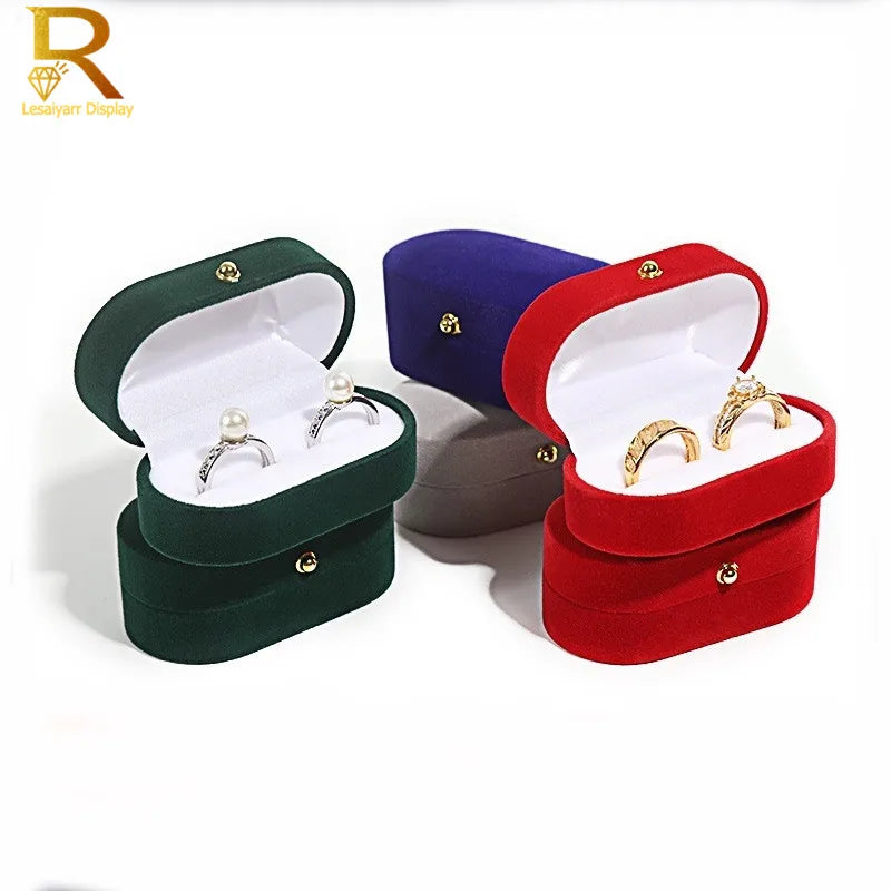 Velvet Jewelry Ring Box — Double Ring Organizer Trinket Box for Wedding & Gift