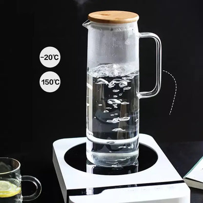 Large Capacity Heat-Resistant Glass Water Pitcher with Handle – 1.2L/1.5L Transparent Cold Drink & Tea Kettle