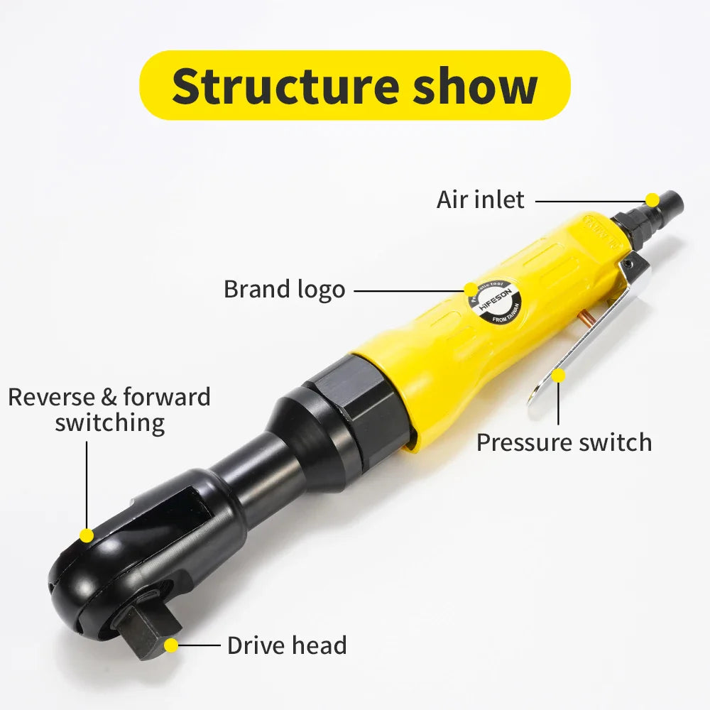Pneumatic Air Ratchet Wrench — Adjustable Torque Spanner with Square Drive Straight Shank, Professional Tool 1/4", 3/8", 1/2"