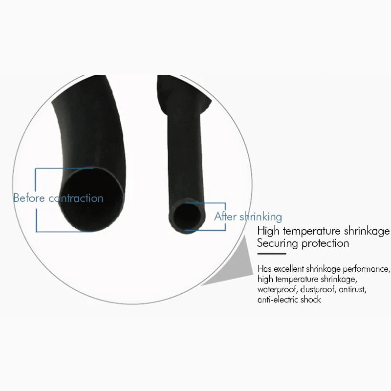 Black Polyolefin Heat Shrink Tube - 2:1 Ratio Insulated Wire Cable Sleeving Tubing Connector Protector 5M 100M