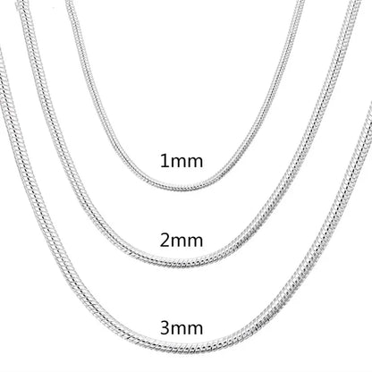 925 Sterling Silver Snake Chain Necklace — 1MM/2MM/3MM, 40–75cm for Men & Women, Fashion Jewelry Pendant, Free Shipping