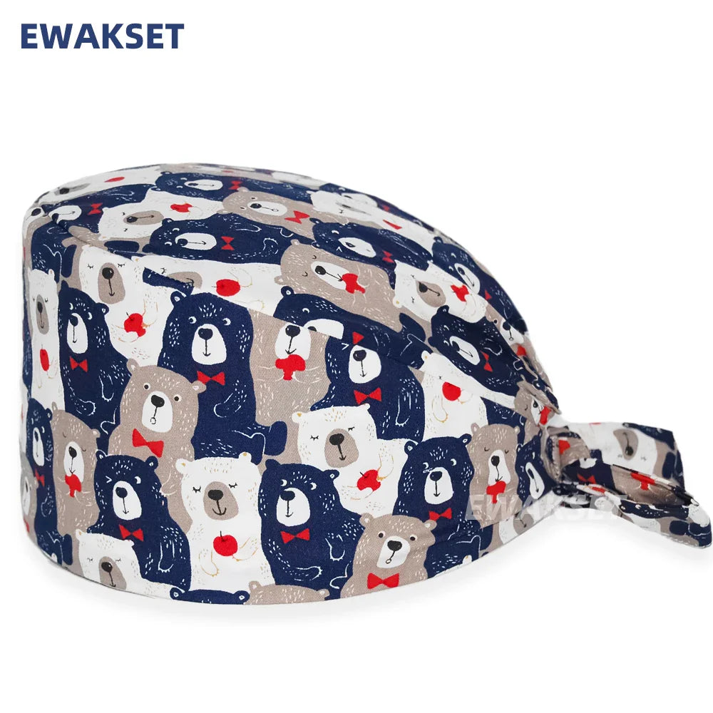 Unisex Soft Scrub Cap – Cartoon Print Surgical Hat for Men and Women, Operating Room Nursing Accessories