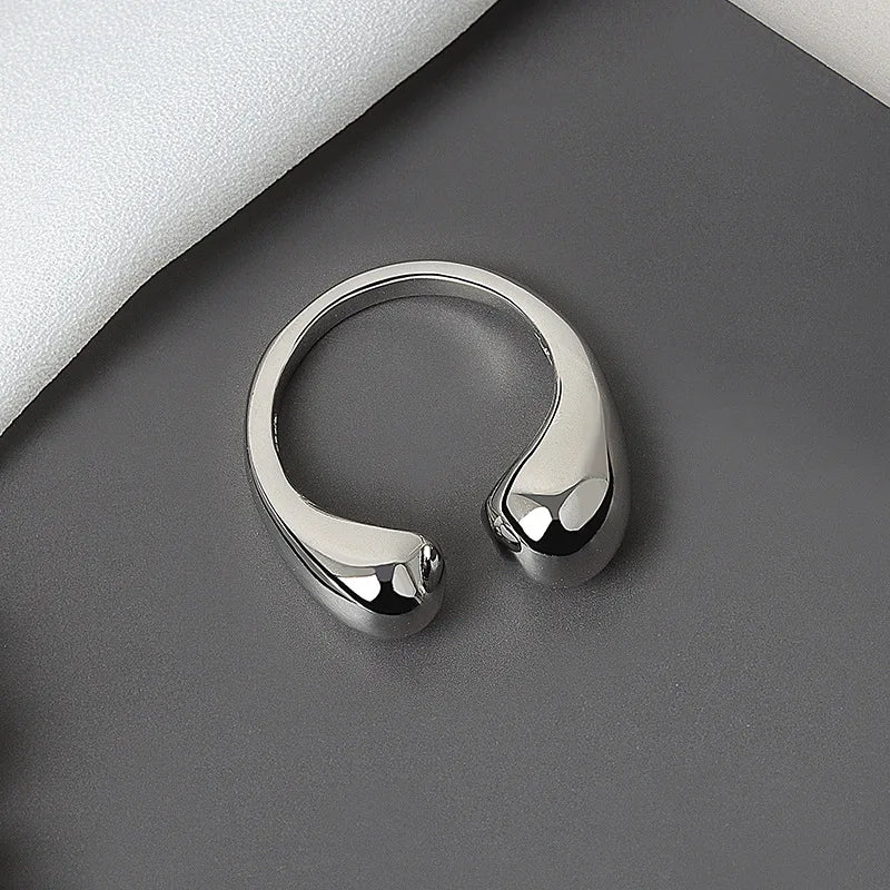LIVVY Silver Color Double Ball Beads Opening Rings: Trendy Couple Jewelry Gift for Women - 2021 Fashion Trend
