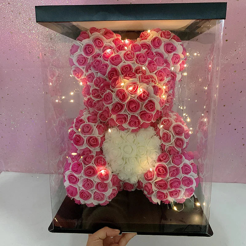 2024 40cm Rose Bear – Heart-Shaped Artificial Flower Teddy Bear for Valentine’s, Wedding, Birthday & Christmas Gifts
