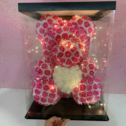 2024 40cm Rose Bear – Heart-Shaped Artificial Flower Teddy Bear for Valentine’s, Wedding, Birthday & Christmas Gifts
