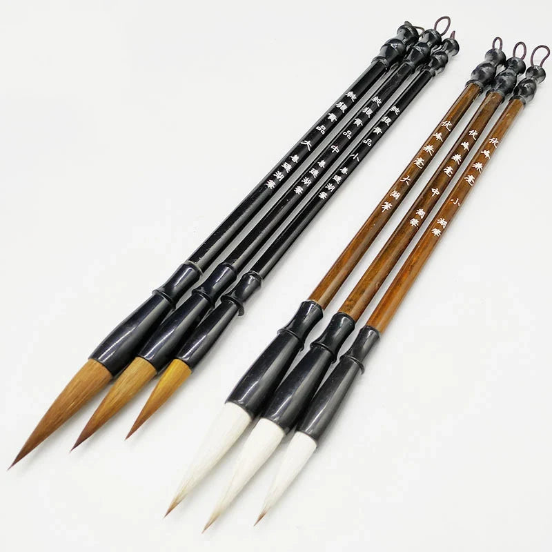 3/6Pcs Woolen Calligraphy Brush Set – Brown Weasel Hair Chinese & Japanese Art Pens for Office & School