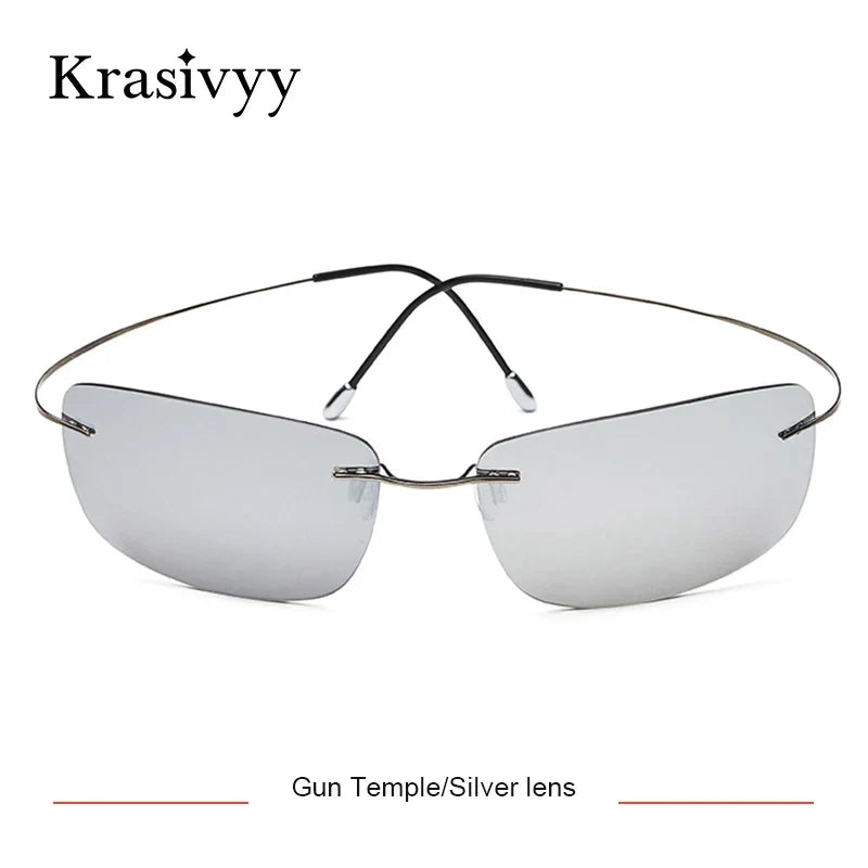 Krasivyy Rimless Square Polarized Sunglasses – Ultralight Pure Titanium, Brand Design for Men, Driving Sun Glasses, Oculos De Sol