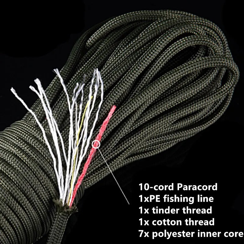 10-Strand Multifunctional Paracord 650 – Military-Grade 4mm Camping & Survival Rope with Fishing Line, Copper Wire & Fire Wire