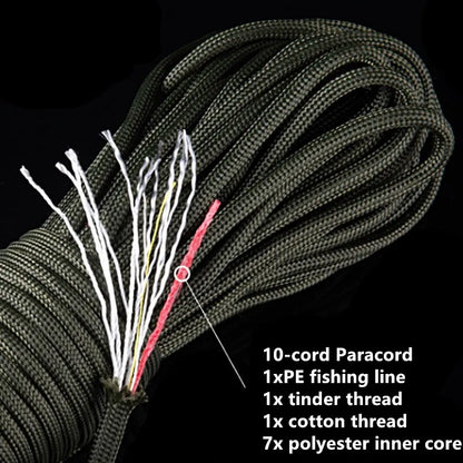 10-Strand Multifunctional Paracord 650 – Military-Grade 4mm Camping & Survival Rope with Fishing Line, Copper Wire & Fire Wire