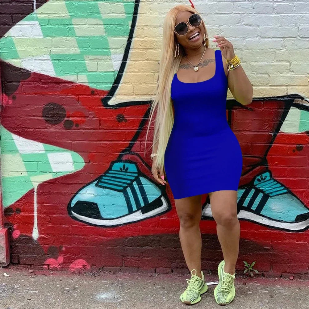 Women's Summer Solid Color Strap Dress - Casual Sleeveless Everyday Fashion Mini Dress