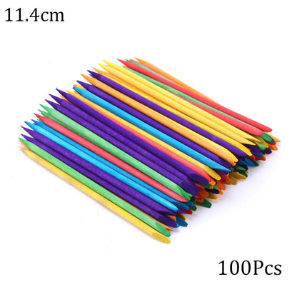 100/50PCS Orange Wood Nail Art Sticks - Cuticle Pusher, Rhinestone Remover & Manicure Pedicure Care Tools